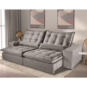 Sofá 5 Lugares Retrátil 2,90m Luana Suede Bege