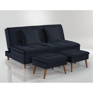 Sofá Cama Vegas Com 2 PuffsTalento Móveis Preto