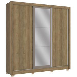 Guarda-Roupa / Roupeiro 3 Portas de Correr 2 Gavetas Com Pés e ComEspelho CB01M570-NGFE Kappesberg Nogueira e Fendi de Madeira