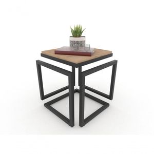Mesa Lateral Cubo Metalon Preto Carvalho Mel - 40cm