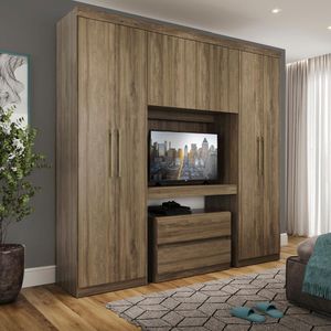 Guarda Roupa Solteiro 6 Portas 2 Gavetas C/ Painel De Tv