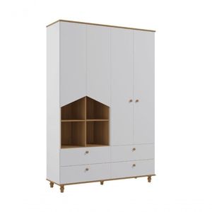 Guarda Roupa Infantil Casinha 4 Portas 4 Gavetas 100% Mdf Permobili Branco/nature Branco/nature