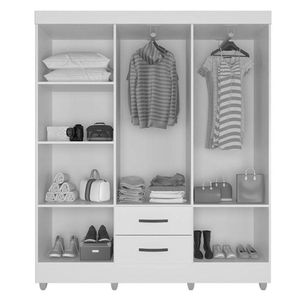Guarda Roupa Casal 6 Portas E Cômoda 4 Gavetas 01 Porta Lite Nature Off White - Móveis Leão