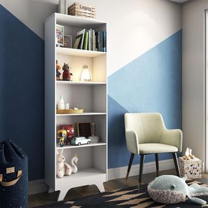 Estante Infantil Com 5 Prateleiras 100% Mdf Retrô Móveis Peroba Branco Brilho Branco Brilho
