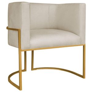 Poltrona Decorativa Luna Base De Ferro Dourado Suede Cor Bege