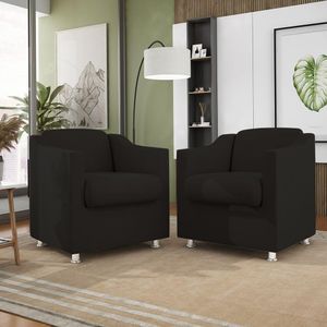 Kit 2 Poltronas Decorativas Tilla Consultório Recepção Sala Suede Cor:Preto