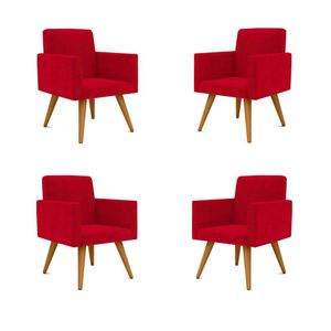 Kit 04 Poltronas Decorativa Recepção Balaqui Decor Vermelho