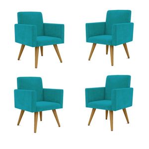 Kit 04 Poltronas Decorativa Para Recepção Azul-Turquesa
