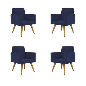 Kit 04 Poltronas Decorativa Para Recepção Azul-Marinho