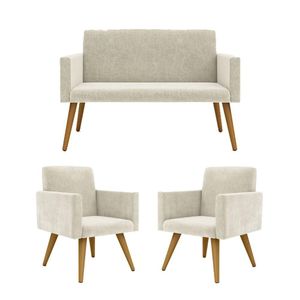 Kit Sofá Namoradeira + 2 Poltronas Decorativas bege