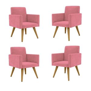 Kit 04 Poltronas Decorativa Para Recepção Rosa