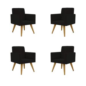 Kit 04 Poltronas Decorativa Para Recepção Preto