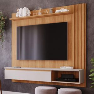 Painel Para Tv Até 60'' 100%Mdf C/ 1 Porta E Nicho Panama Plus Permobili Nature/Off White Nature