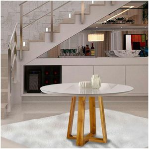 Mesa de Jantar Com Tampo de Vidro 120cm Mel com Off White