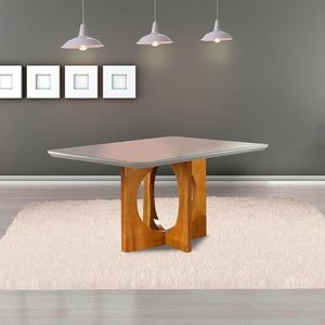 Mesa De Jantar 6 Lugares Barcelona Tampo Em Vidro 160Cm - Móveis Mix Mel/Off-White