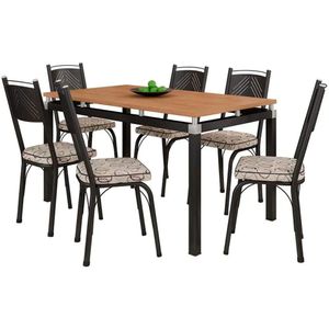Conjunto De Mesa Malva Com 6 Cadeiras 151 Tampo Bp 136cm Cor Sf Preto Assento Cedro Artefamol