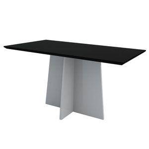 Mesa Jantar 6 Lugares Vidro 1,60m Off White Preto