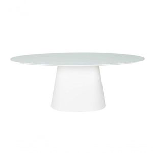 Mesa De Jantar Cone Oval 160x90 Cm Tampo Laca Branca + Vidro Base Branca Branco