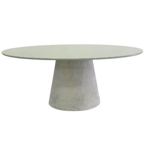Mesa De Jantar Cone Oval 198x122 Cm Tampo Off White Base Concreto Cor Cinza