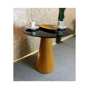 Mesa De Jantar Cone 60cm Base Madeira Freijó Tampo Laca Preta Marrom