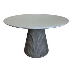 Mesa De Jantar Cone Redonda 120cm Tampo Laqueado Cinza + Vidro Base Corda Náutica Cinza Cor Cinza