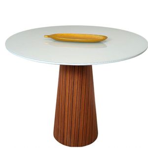 Mesa De Jantar 80 Cm Base Madeira Tampo Laca + Vidro Branco