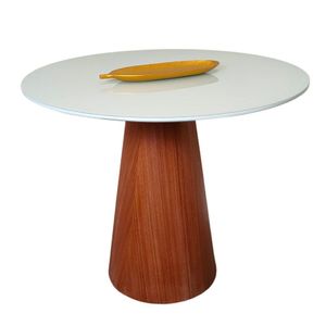 Mesa De Jantar 90 Cm Base Madeira Tampo Laca + Vidro Branco