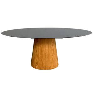 Mesa De Jantar Cone Oval 130x90 Cm Tampo Laca Preta Base Freijó Cor Marrom