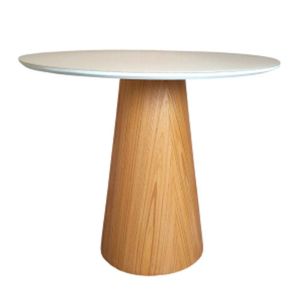 Mesa De Jantar Cone 124 Cm Base Madeira Freijó Tampo Laca Branca Marrom