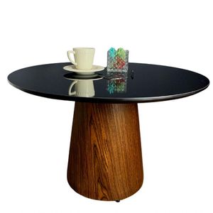 Mesa De Centro Cone Tampo 70Cm Mdf Laqueado Base Em Madeira