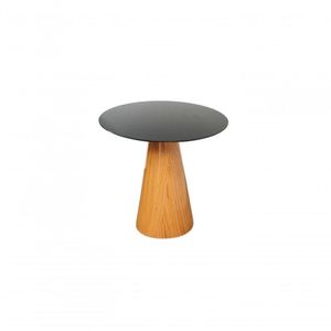 Mesa Lateral Cone Redonda 51cm Tampo Laqueado Base Laminada Em Madeira Freijó Preto