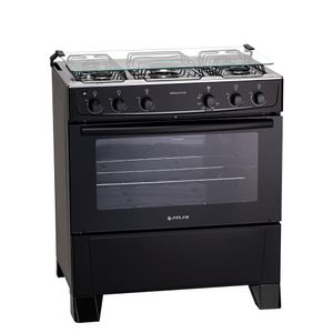 Fogão 5 bocas Atlas Mônaco Plus Preto com Acendimento Automático e Mesa de Inox Bivolt