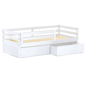 Cama Infantil Dreams Com 02 Gavetas E Grade De Proteção Madeira Maciça Branco Megamobilia