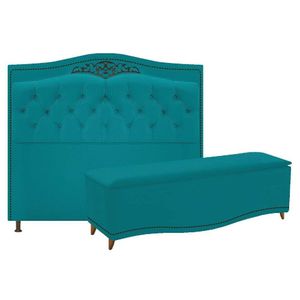 Kit Cabeceira e Calçadeira Yasmim 160cm Queen Suede Turquesa