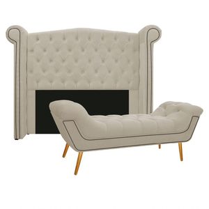 Cabeceira e Calçadeira Veneza 160 Cm Queen Size Suede Bege