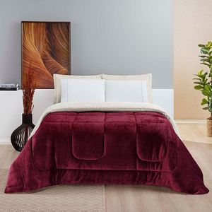 Coberdrom Diamond Casal Queen Sherpa Com Manta Flannel 01 Peça - Vinho