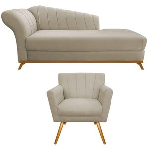 Kit Diva Recamier Vanessa 160cm Lado Direito E 01 Poltrona Laura Suede Cor Bege