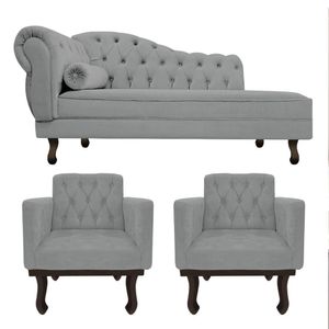 Kit Diva Recamier Diana 185cm Lado Direito E 02 Poltronas Classic Corano - Adj Decor Cor Cinza