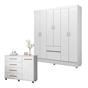 Cômoda Flora E Guarda Roupa Casal Flash 2 Branco Flex - Demóbile