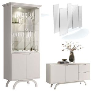 Cristaleira E Aparador Buffet Vicenza Com Espelho Isadora Off White - New Ceval