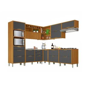 Cozinha Modulada 9 Peças ângulo Torre Quente Freijó Grafite