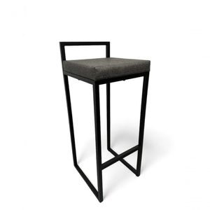 Banqueta Quadro Com Encosto Estofada Metalon Preto Cinza - 65cm