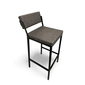 Banqueta Prisma Com Encosto Estofada Metalon Preto Cinza - 65cm