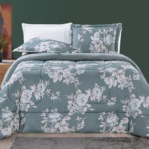 Edredom Júlia Casal Queen 03 Peças Tecido Dupla Face Microfibra 200 Fios Floral - Primavera