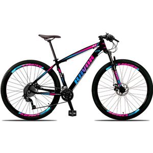 Bicicleta Bike Aro 29 Alumínio 24 Velocidades Shimano Suspensão Freio A Disco azul E Rosa 19"