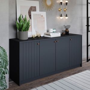 Buffet Sala De Jantar 100% Mdf 4 Portas Lia Cimol Chumbo Preto Chumbo