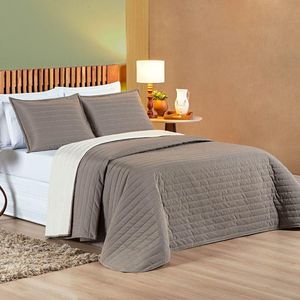 Kit Cobre Leito Belga Casal Queen 03 Peças Micropercal 200 Fios Dupla Face - Camafeu Com Palha