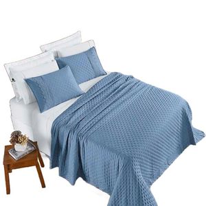 Kit Cobre Leito Colcha Nobre Queen 3 Peças Micropercal 200 Fios Matelado - Azul Serenity