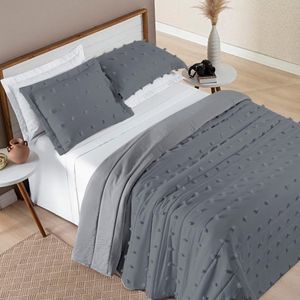 Kit Cobre Leito Colcha Sofist Queen 3 Peças Micropercal 300 Fios Cinza
