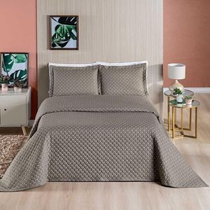Kit Cobre Leito Espanha Casal Padrão 03 pçs Micropercal 200 Fios Matelado White Line - Camafeu Bege